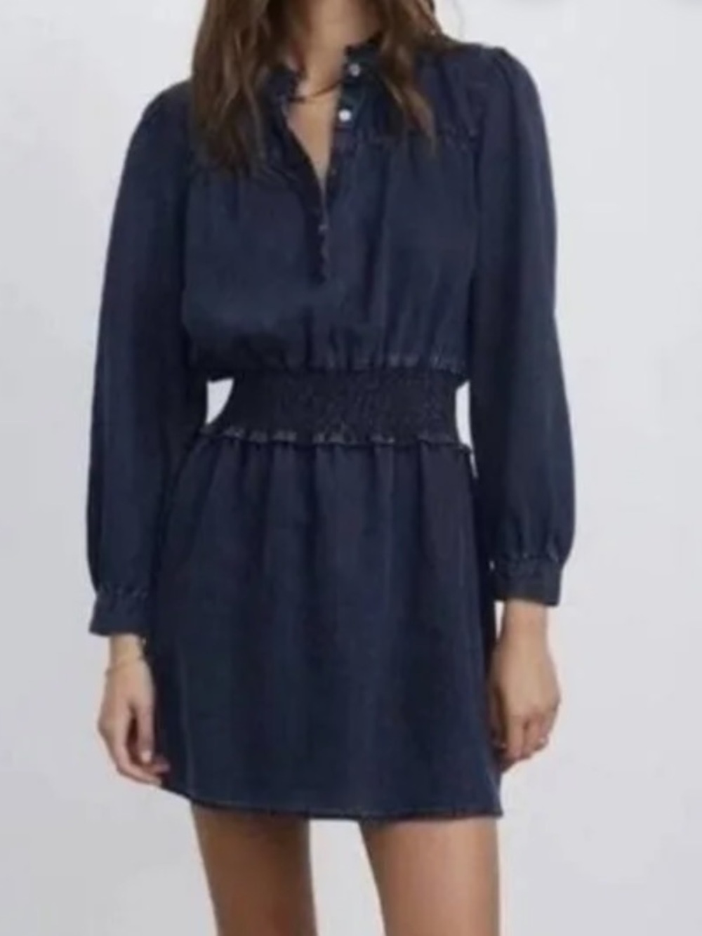 NEW Rails Shawna long-sleeve smocked waist dark denim mini dress